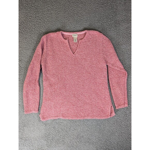 LL Bean Women’s Knit Sweater Red 100% Cotton Marled Tight Knit Cabincore Sz L - Picture 2 of 10
